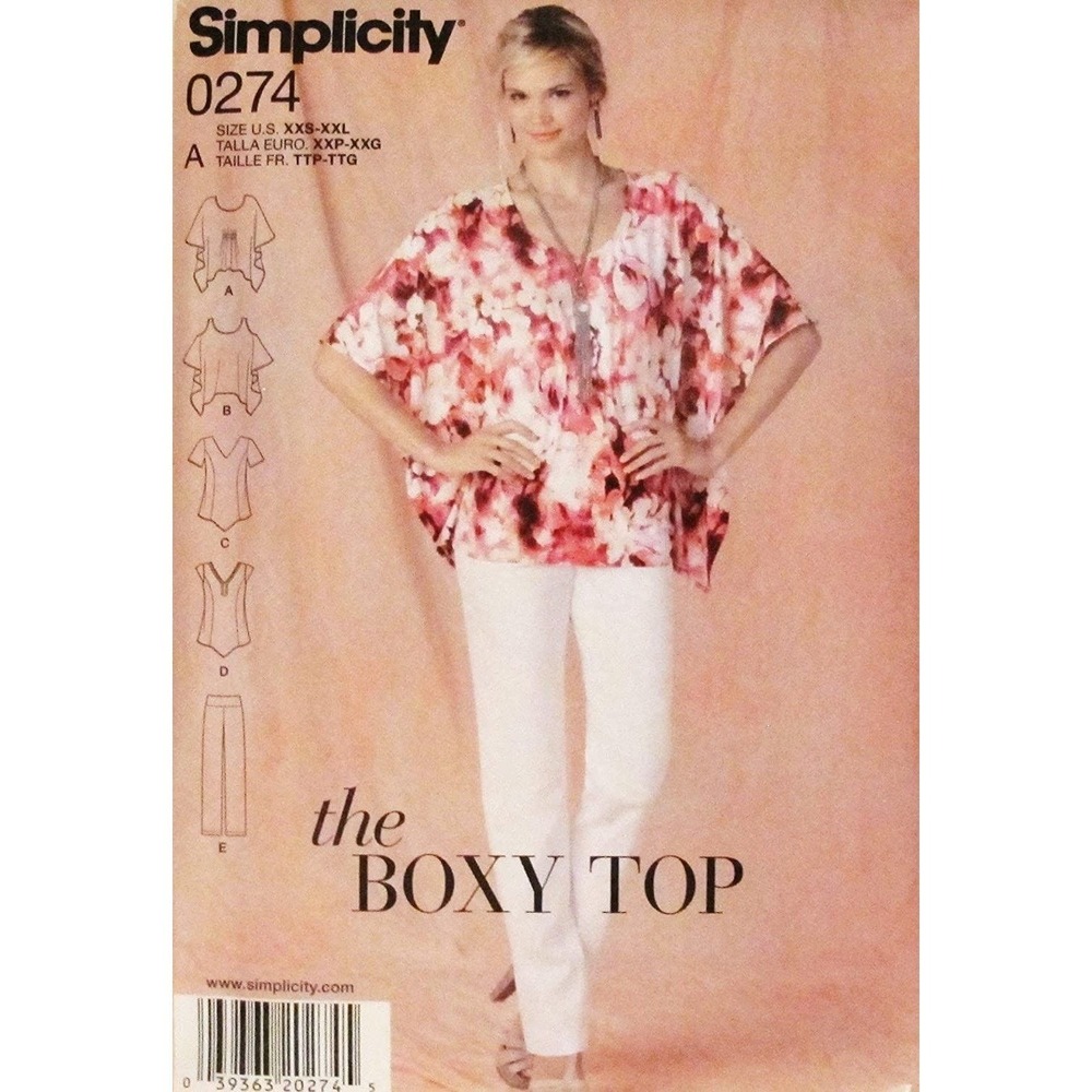 Simplicity Sewing Pattern 0274 1667 Boxy Top Shirt Pants Misses Size XXS-XXL